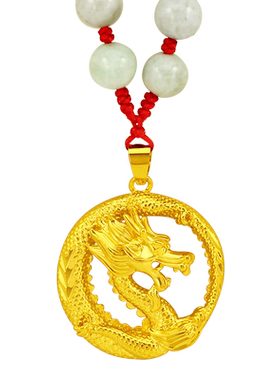 男士镀黄金越南沙金盘龙吊坠项链