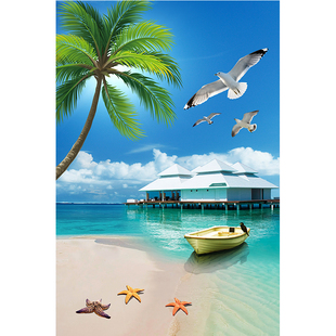 大自然山水风景海报森林草原大海沙滩壁画壁纸卧室客厅背景墙贴画