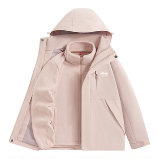 JEEP冲锋衣女2026新款户外防风防水两件套三合一加绒羽绒登山外套