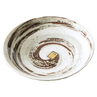 日本进口美浓烧粗陶釉下彩大餐盘复古餐具家用深菜盘沙拉水果盘子