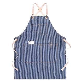 高品质牛仔布法式复古女时尚条纹年轻款双肩背带围裙定制纯棉水洗