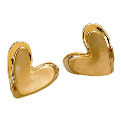 925纯银针立体金色爱心耳钉