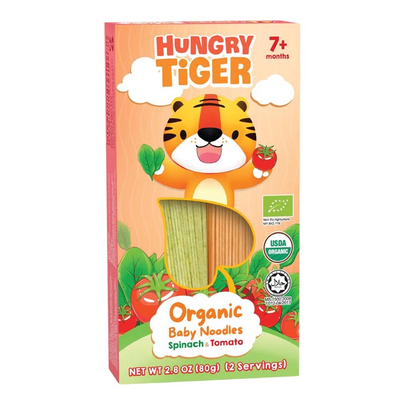 HUNGRY TiGER 有机菠菜蕃茄婴儿面80克7个月以上营养面条婴幼儿版