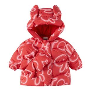 巴拉巴拉婴儿羽绒服宝宝连帽外套女童红色新年季上衣2025冬装新款