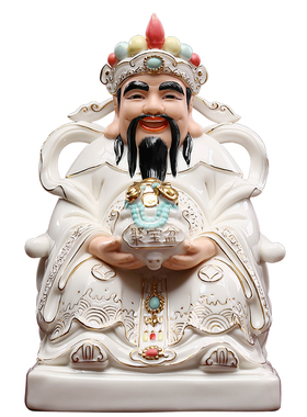 陶瓷财神爷福德正神土地公供奉店铺开业家用请聚宝盆文财神像摆件