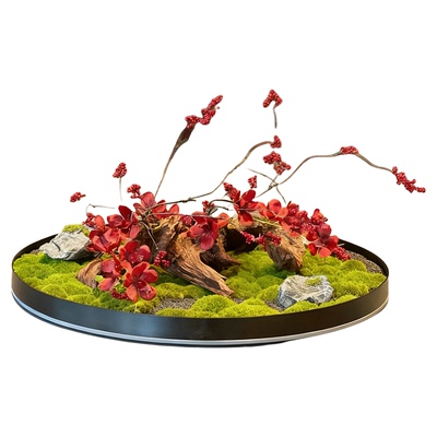 永生苔藓新中式餐桌转盘花艺摆件