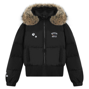 404MOB座山雕90白鸭绒羽绒服可拆卸毛领短款女款面包服保暖外套25