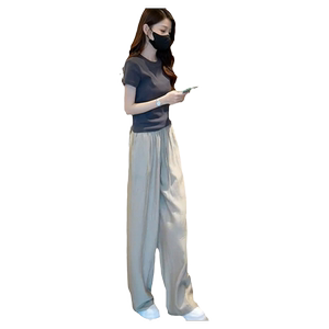 时尚搭配一整套女装2024夏季今年流行显瘦t恤冰丝阔腿裤两件套装