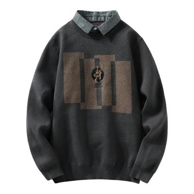 啄木鸟宽松针织衬衫领保暖毛衣男