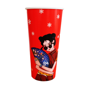 国潮风 奶茶纸杯商用带盖奶茶杯子500/700ml双淋膜加厚咖啡杯定制