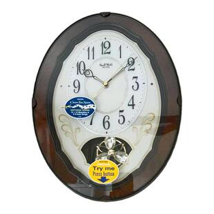 日本RHYTHM丽声挂钟客厅卧室欧式三叶草水晶钟摆音乐报时钟表400