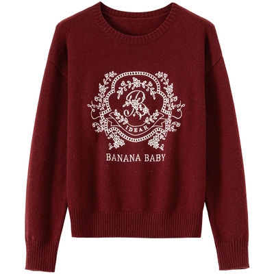 【绵羊毛】BANANA BABY2025年冬季新款韩系学院风刺绣毛衫女套头