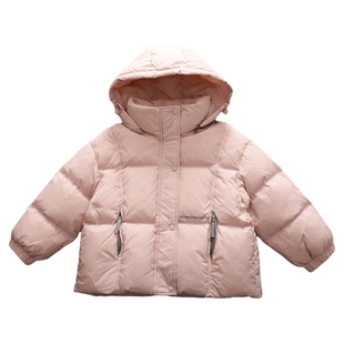 女童连帽短款羽绒服儿童三防90白鸭绒加厚拼接面包服洋气冬装外套