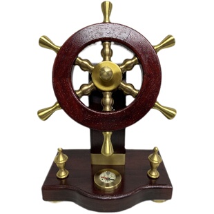 领航舵红木红花梨实木船舵家居工艺品纯铜桌面装饰品黄铜开业礼品