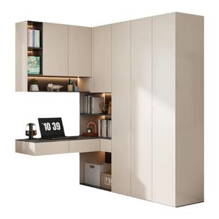 现代简约转角衣柜书桌一体组合衣橱卧室家用拐角学习桌收纳储物柜