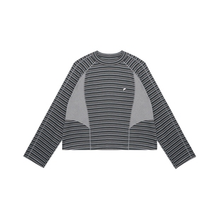 半圆原创设计女装[运动]2026春秋轻运动磨毛小立领T恤女上衣