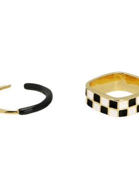 方形棋盘格滴戒指女时尚个性