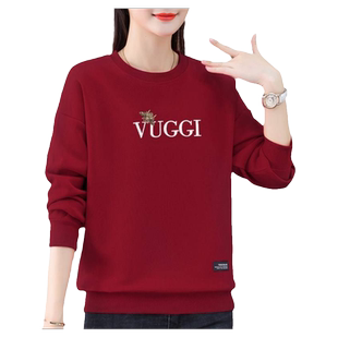 卫衣女款2025秋冬新款时尚显瘦洋气长袖圆领宽松红色短款上衣大码