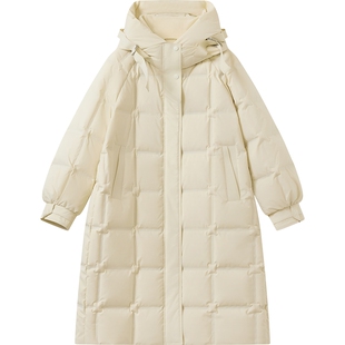 播中长款绗缝连帽鸭绒羽绒服女冬季宽松保暖外套DDS4RD5234