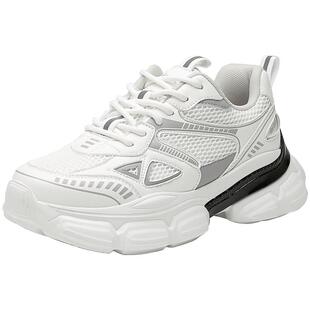 大东银灰色老爹鞋女鞋2026春新款休闲平底中跟绑带圆头厚底鞋