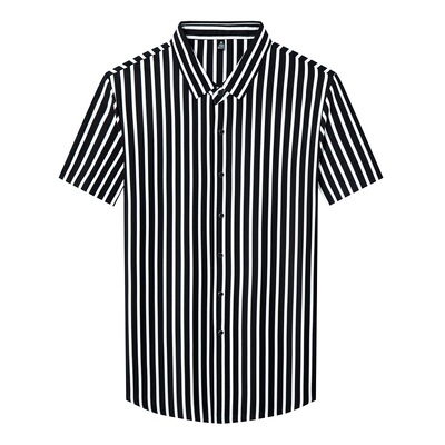 国标舞比赛服男士短袖拉丁舞上衣摩登舞演出服弹力舞蹈竖条纹衬衫