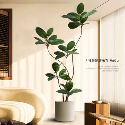 仿真绿植橡皮树客厅电视柜旁轻奢落地摆件大型室内仿生植物假盆栽