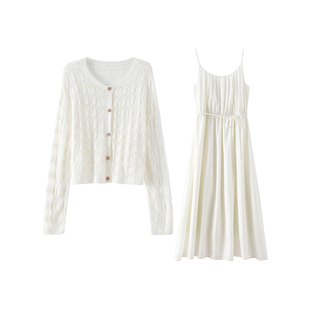 OSA欧莎优雅垂顺显瘦吊带连衣裙套装女士初夏新款气质穿搭两件套