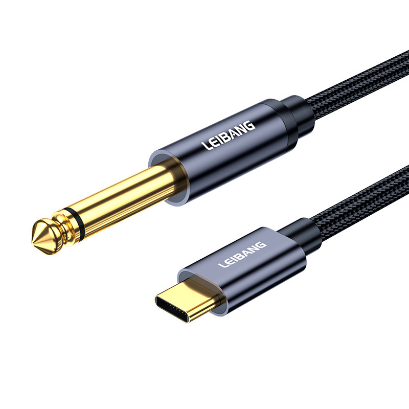 磊邦TypeC转6.5内录吉他贝斯音响录音连接6.35大二芯麦克风转接线