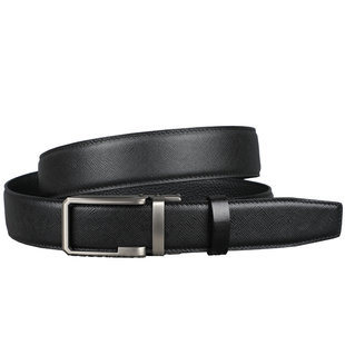 日系黑色十字纹真皮腰带 男款简约低调头层牛皮正装自动扣皮带