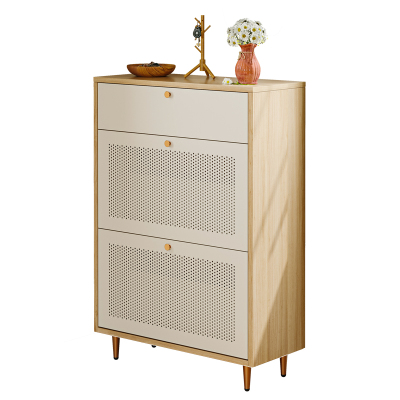 宜搭家居铁艺浅胡桃色木纹鞋柜