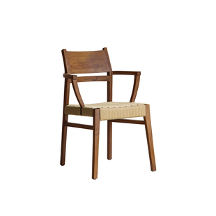 叕木/抱抱椅|进口柚木全实木靠背扶手餐椅书桌复古绳编休闲拥抱椅
