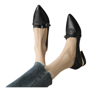 达芙妮平底单鞋女2024新款尖头女士通勤小皮鞋女款乐福鞋粗跟女鞋