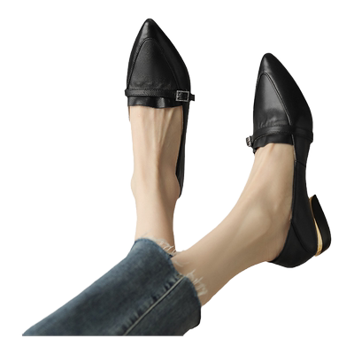 法式浅口尖头单鞋女粗跟