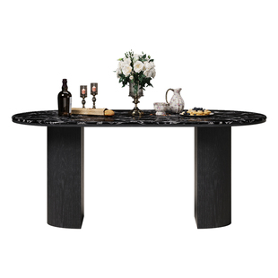 时余珀尔修斯奢石餐桌天然宝格丽黑法式中古餐桌椅组合美式复古风