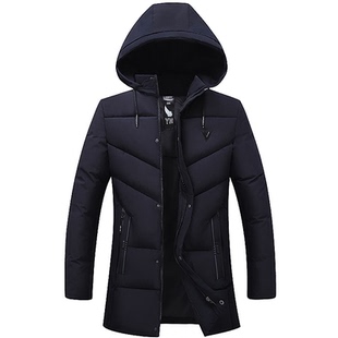 男士冬季中长款羽绒棉服加厚保暖中老年人棉袄连帽爸爸装棉衣外套