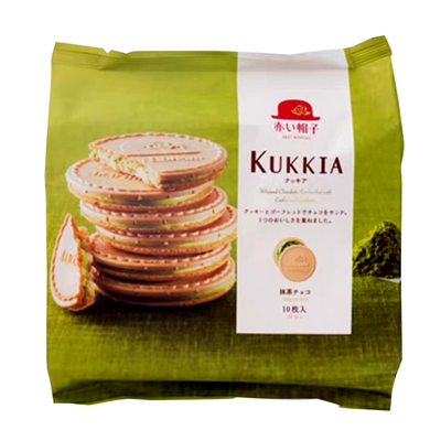 日本进口红帽子抹茶夹心华夫饼干