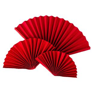 中国风半圆大红色折扇子兰亭序烫金扇子老人祝寿生日蛋糕装饰插件
