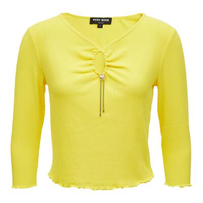 tq区绫致VeroModa上衣25春夏V领抽褶镂空修身七分袖女时尚潮流