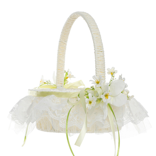 小清新田园风格结婚花篮花童撒花装婚戒手提小篮子布艺居家收纳篮