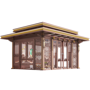 户外别墅庭院凉亭遮阳隔热新中式茶室宋式铝合金连廊禅意阳光房