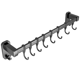 太空铝厨房勺子铲子挂钩一排式收纳置物架免打孔壁挂式挂杆支架子