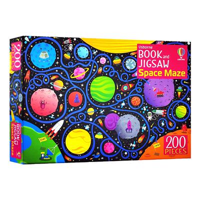 Usborne拼图游戏系列 太空迷宫拼图游戏书 英文原版 Book and Jigsaw Space Maze 儿童早教益智拼图玩具 内含200片拼图