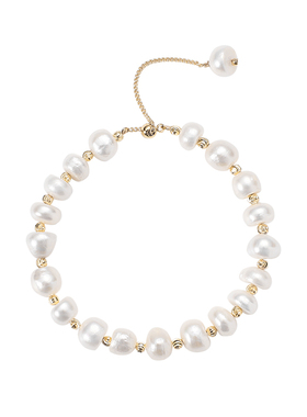 半圆珍珠手链女叠戴款天然淡水珍珠镀金链条轻奢小众夏季显白百搭