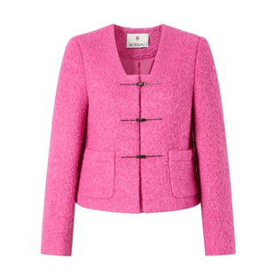 MOISSAC摩萨克冬法式玫粉色小香风毛呢外套短款上衣女