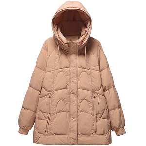 300斤胖莹莹大码女装清新减龄东北抗寒宽松加厚短款连帽羽绒服