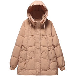 300斤胖莹莹大码女装清新减龄东北抗寒宽松加厚短款连帽羽绒服