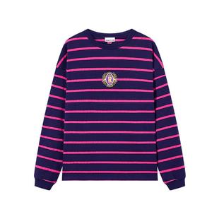 JOYRICH美式复古徽章绣花宽松休闲条纹长袖T恤25秋新品男女同款