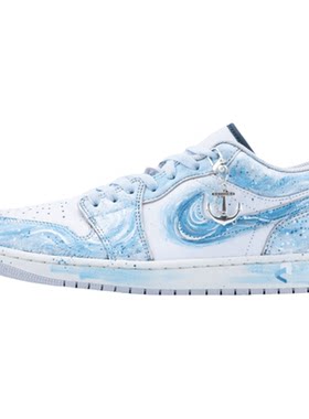 耐克球鞋定制Nike Air Jordan1海洋之蓝手绘涂鸦低帮篮球鞋