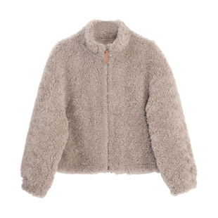 ZOLLE因为慵懒感皮毛一体100%羊毛保暖舒适短外套女25秋冬新品