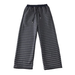 胖女童加绒直筒裤儿童秋冬加肥加大胖孩格子中大童呢子一体绒卫裤